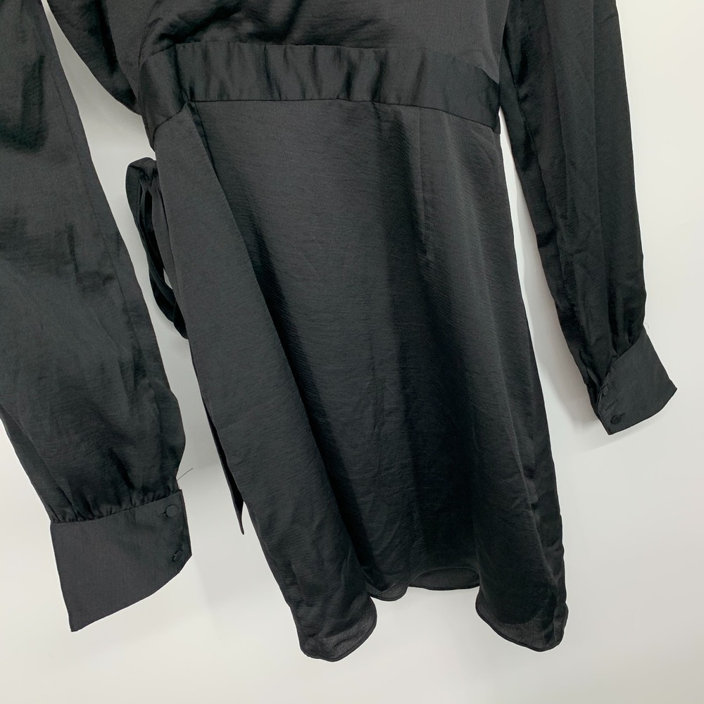 Revolve NBD Dress Aria Black Mini Tie Wrap Long Sleeve Satin NWT Womens Large - Picture 14 of 16